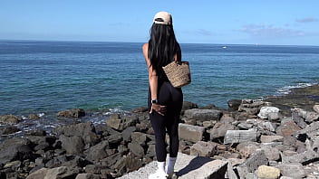 Beach perfect tits & big ass exposed in public and gets fucked after topless