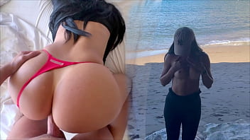 Beach perfect tits & big ass exposed in public and gets fucked after topless