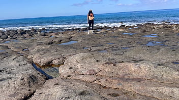 Beach perfect tits & big ass exposed in public and gets fucked after topless