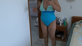 Before going to the beach stepson jerks off watching me masturbate