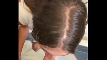 Blowjob and sex quickie in wet clothes after cold shower with hot brunette teen