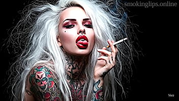 Smoke fetish smoking girl red lipstick ai movie
