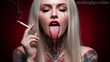 Smoke fetish smoking girl red lipstick ai movie