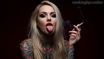 Smoke fetish smoking girl red lipstick ai movie