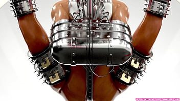 Redhead slave captured and bound in metal bondage 3d bdsm animation