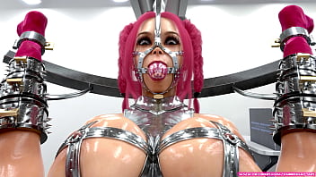 Redhead slave captured and bound in metal bondage 3d bdsm animation