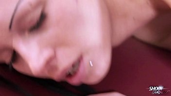 Short hair brunette with pierced pussy got cum shower on sweet tits