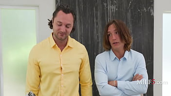 Bossy milf takes on two cocks to help cover up a corporate debacle