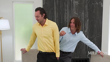 Bossy milf takes on two cocks to help cover up a corporate debacle