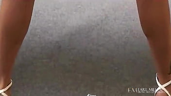 Horny danielle derek plays with her massive tits on a park bench