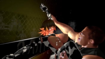 Anime milk girl gets pounded standing up in a sex cage Anime milk girl gets pounded standing up in a sex cage