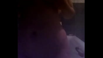 Big tits girl touching on shower