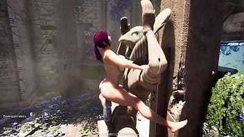 The rhythmic statue caught lara croft off guard again and made her cum