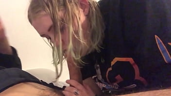 Sexy blonde showing how she sucks cock