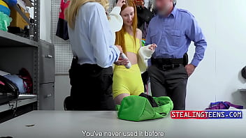 Petite ginger played dumb stealing the vibrator the dirty cops taught her a quivering lesson