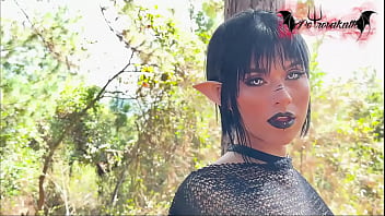 Gothic elf masturbating in the forest