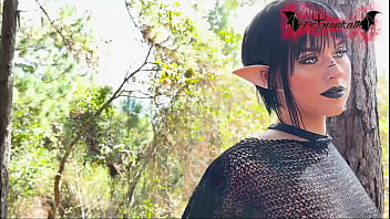 Gothic elf masturbating in the forest