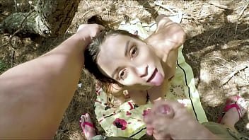 Big cock fucks me hard in the forest he cums in my mouth and i swallow the cum