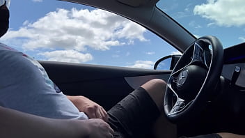 Risky blowjob in a public parking lot