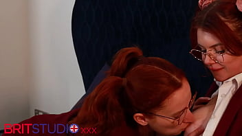 Two redhead uniformed students eat pussy and 69