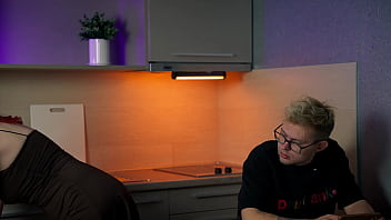 Step mom drops banana sits on step son's face & gets kitchen pounded