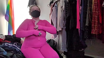 Trying on this stretchy pink bodysuit