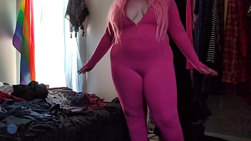Trying on this stretchy pink bodysuit