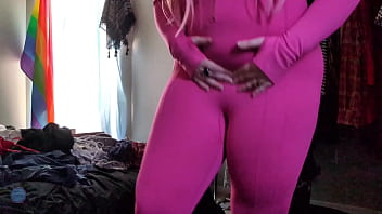 Trying on this stretchy pink bodysuit