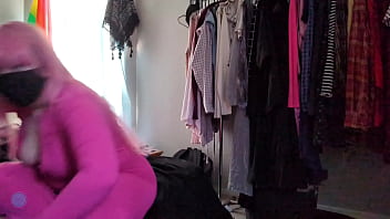 Trying on this stretchy pink bodysuit