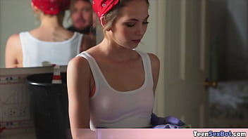 Household chores interrupted by horny pop