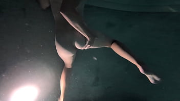 Horny white girl swims with no clothing in public