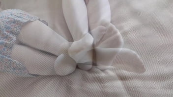 Footjob in white pantyhose