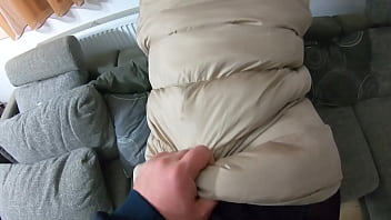 Ripped pantyhose & puffy downjacket – blowjob doggy & double cum on coats preview