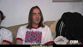 Super hot ebony chick blows a group of white dicks 4