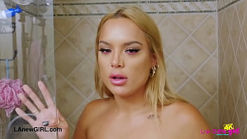 Dazzling blonde model took a bath