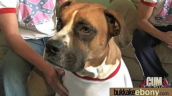 Hot ebony chick in interracial gangbang 13