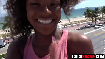 Ebony wife records a porn video with stranger for cuckold husband