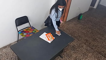 My stepfather's secretary gives herself to me in the office and i fucked her because i'm a whore standing sex in the office