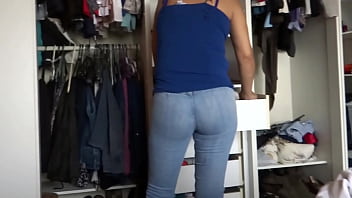 Stepson's friends jerk off looking at my ass and want to fuck me