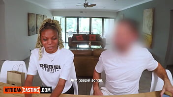 Busty 18yo black hottie fucked deep by big white cock in hardcore interracial audition