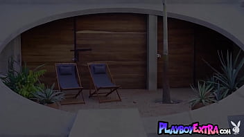 Glamorous all natural latina muse poses nude by the pool