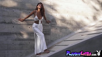 Glamorous all natural latina muse poses nude by the pool