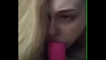 Blonde gags herself with big dildo