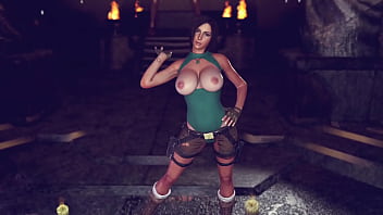 Buxom pretty lara croft in ripped clothe sensually posing in ancient temple Buxom pretty lara croft in ripped clothe sensually posing in ancient temple