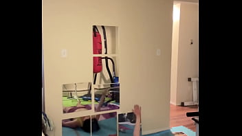 Sarah bj stretching in workout outfit