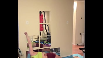 Sarah bj stretching in workout outfit