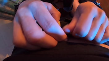 Lustful slut in black rabbit mask leather belts and leather jacket sucks cock and swallows cum fetish blowjob pov