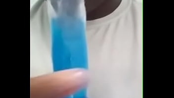 Black teen sucking dildo