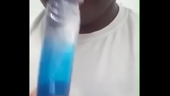 Black teen sucking dildo