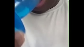 Black teen sucking dildo